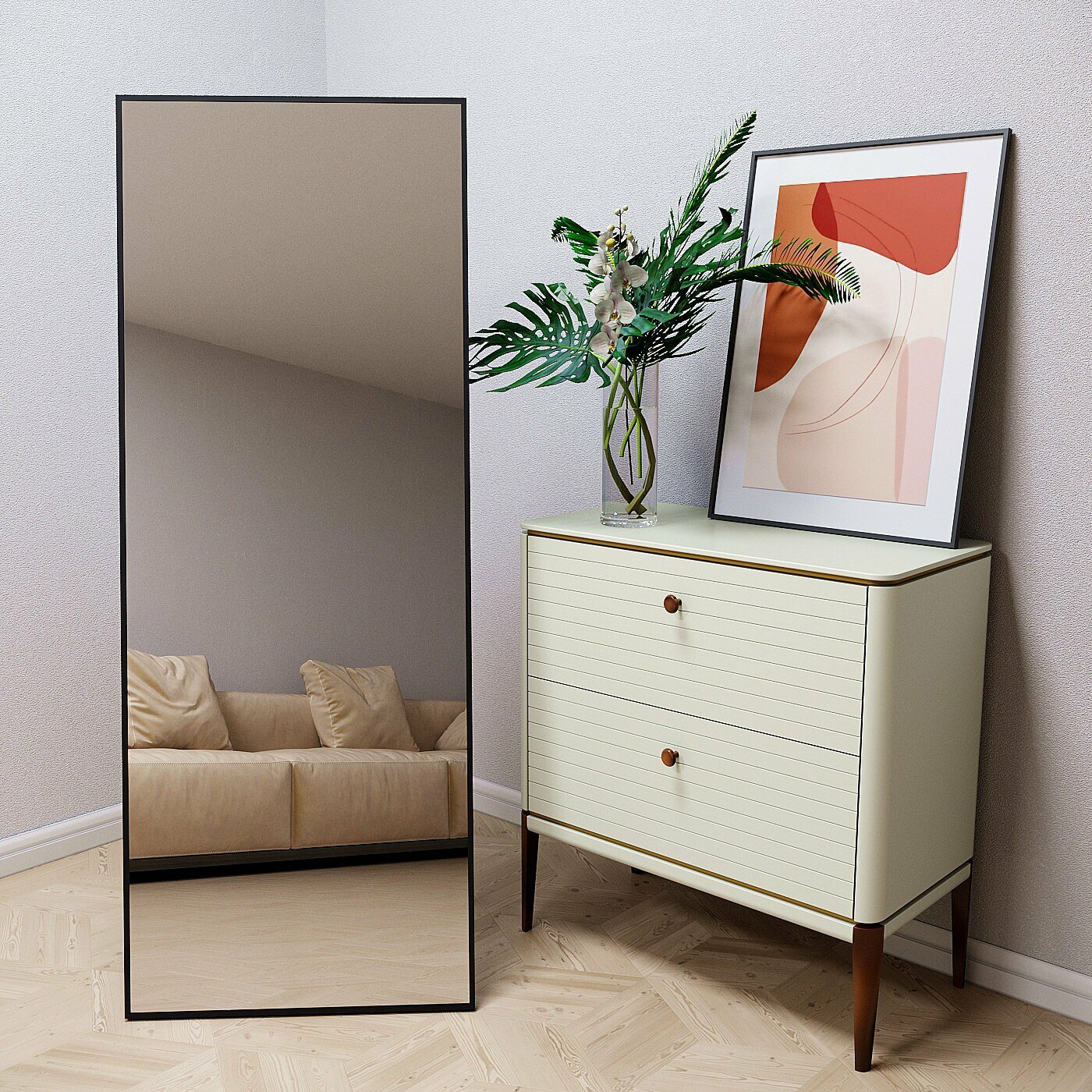 фото Зеркало напольное в алюминиевой раме Market-house , 160х45 см. Серебро