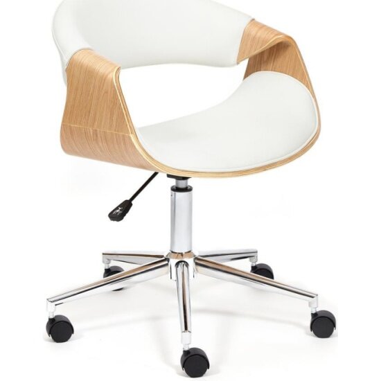 фото Кресло офисное TETCHAIR BEND (mod. 9035) дерево/металл/экокожа, белый/натуральный/хром