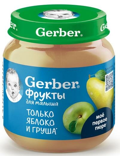 GERBER Пюре Фруктовое Яблоко, Груша {c 5 мес} 1-я ступень 125г.