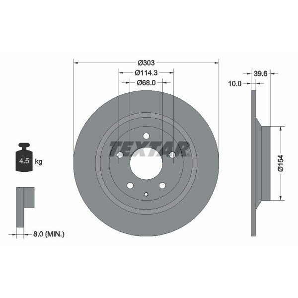 Диск тормозной для автомобиля Mazda, TEXTAR 92242703 (2 шт.)