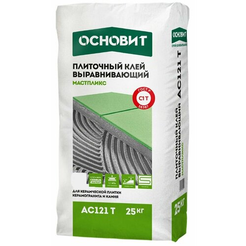 Клей плиточный выравнивающий Основит Мастпликс АС121 Т 25 кг основит 12 ас н мастпликс клей для керамической плитки и керамогранита усиленный 25 кг 56