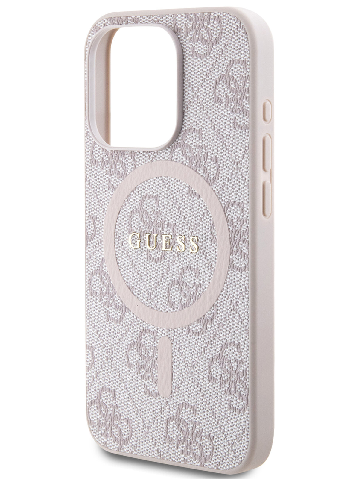 Guess для iPhone 15 Pro Max чехол PU 4G Colored ring Metal logo Hard Pink (MagSafe)