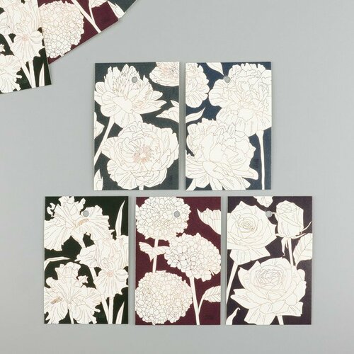 Бирка картон Золотые цветы набор 10 шт 5 видов 4х6 см 439₽