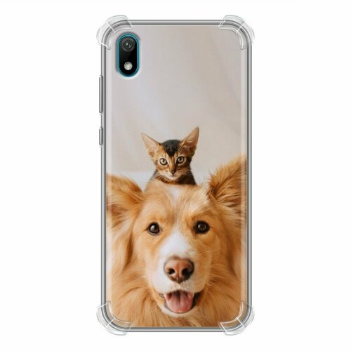 Дизайнерский силиконовый чехол для Huawei Y5 2019 Собака и котенок