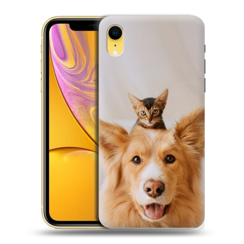 Дизайнерский силиконовый чехол для Iphone Xr Собака и котенок