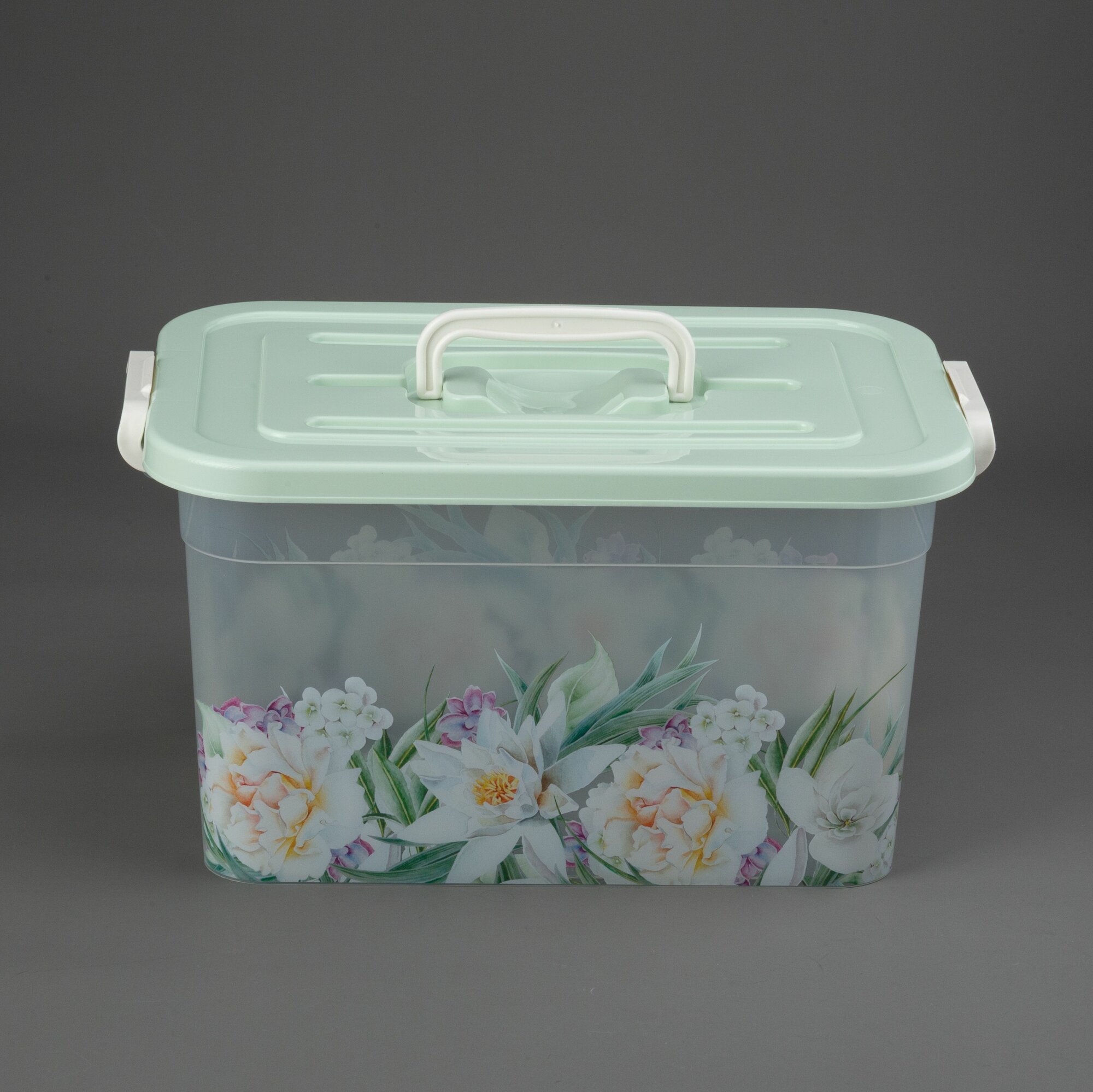 фото Контейнер для хранения 10 л Цветы с ручкой, бокс, корзина с крышкой