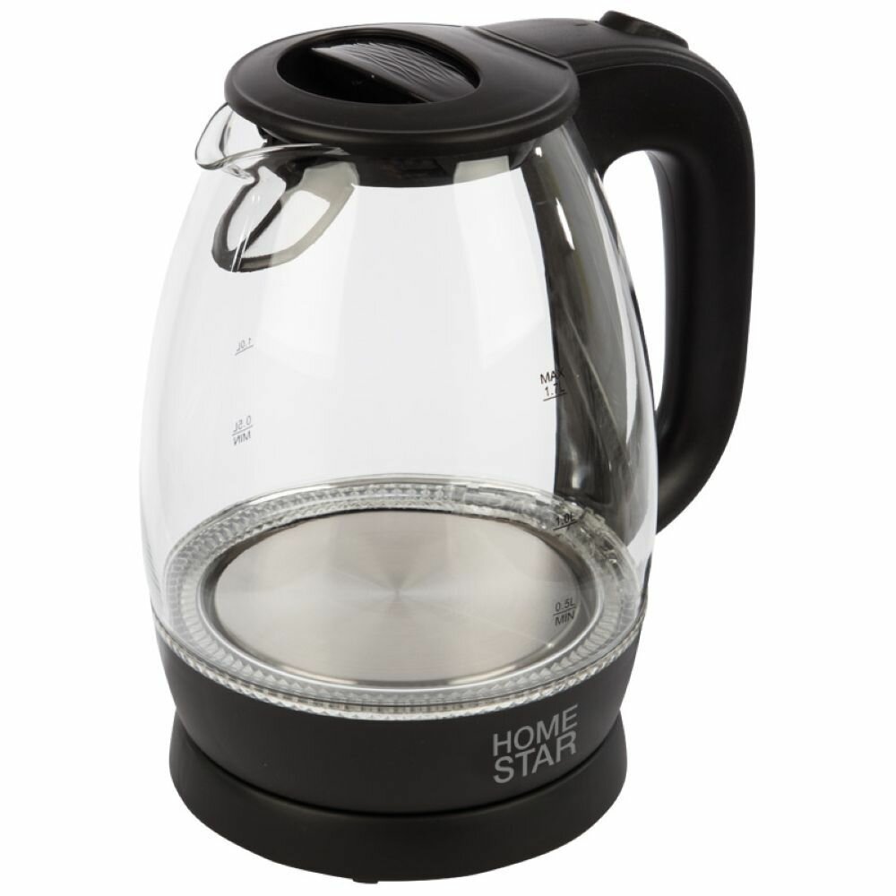 фото Чайник Homestar HS-1012 (1,7 л) стекло, пластик черный