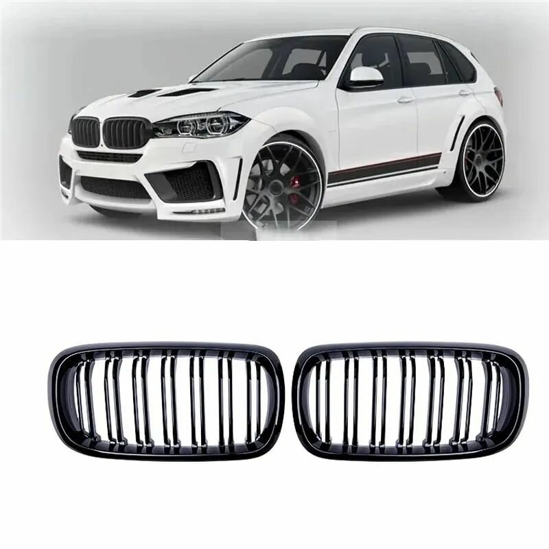 Решетка радиатора (ноздри) для BMW X5 X6 F15 F16 2014-2017 двойные ребра, решетка из АБС-пластика