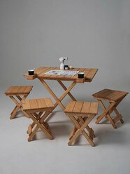 SOGO Комплект деревянный стол и 4 табуретки для бани и дачи