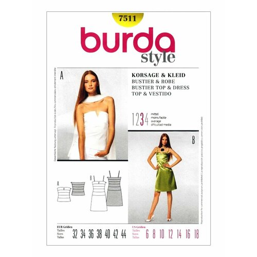 выкройка burda 6422 платье Выкройка Корсаж, платье