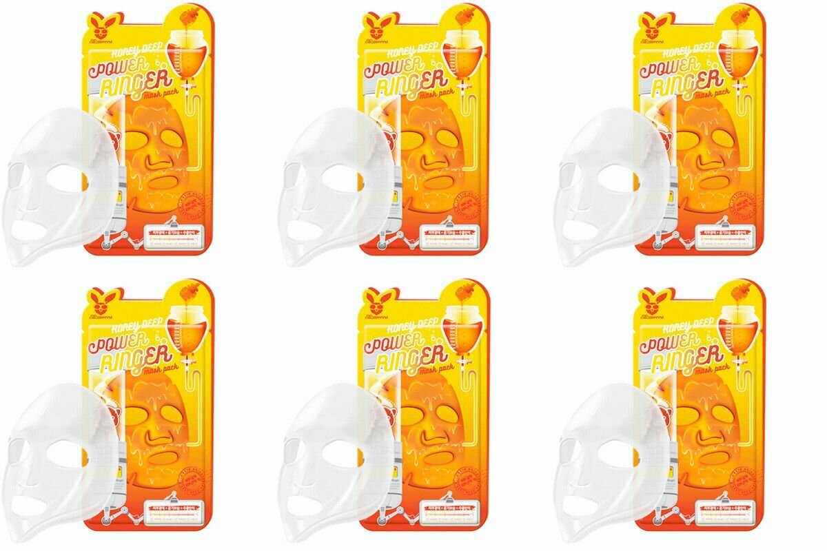 ELIZAVECCA Маска на тканевой основе Honey Deep Power Ringer Mask Pack, с фруктовыми экстрактами, 23 мл, 6 шт