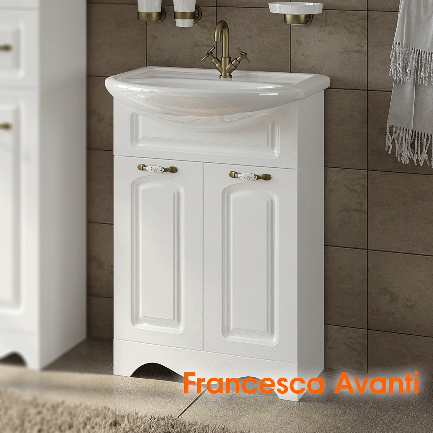 фото Тумба с раковиной Francesca Avanti Империя 60 белый (2 двери, ум. Уют 60)