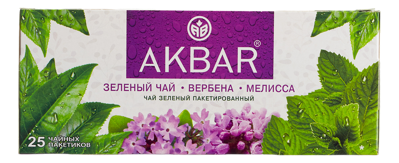 Чай зеленый Akbar с мелиссой и вербеной в пакетиках 2 г x 25 шт