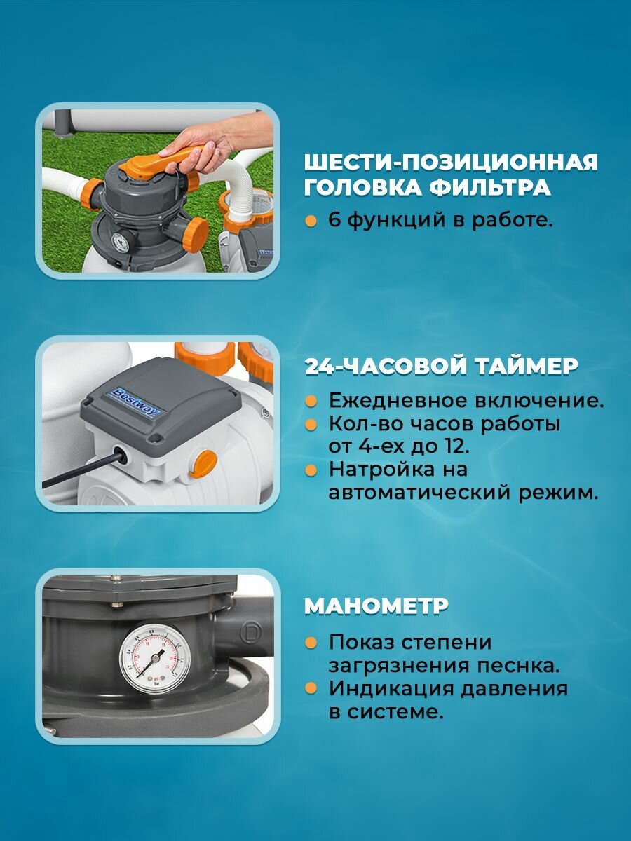 Фильтр-насос для бассейна Bestway песочный, производительность 5678 л/ч, напольный и электрический — фото 1