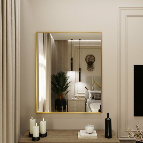 Зеркало интерьерное в алюминиевой раме настенное Market-house 110х90 см. Золото