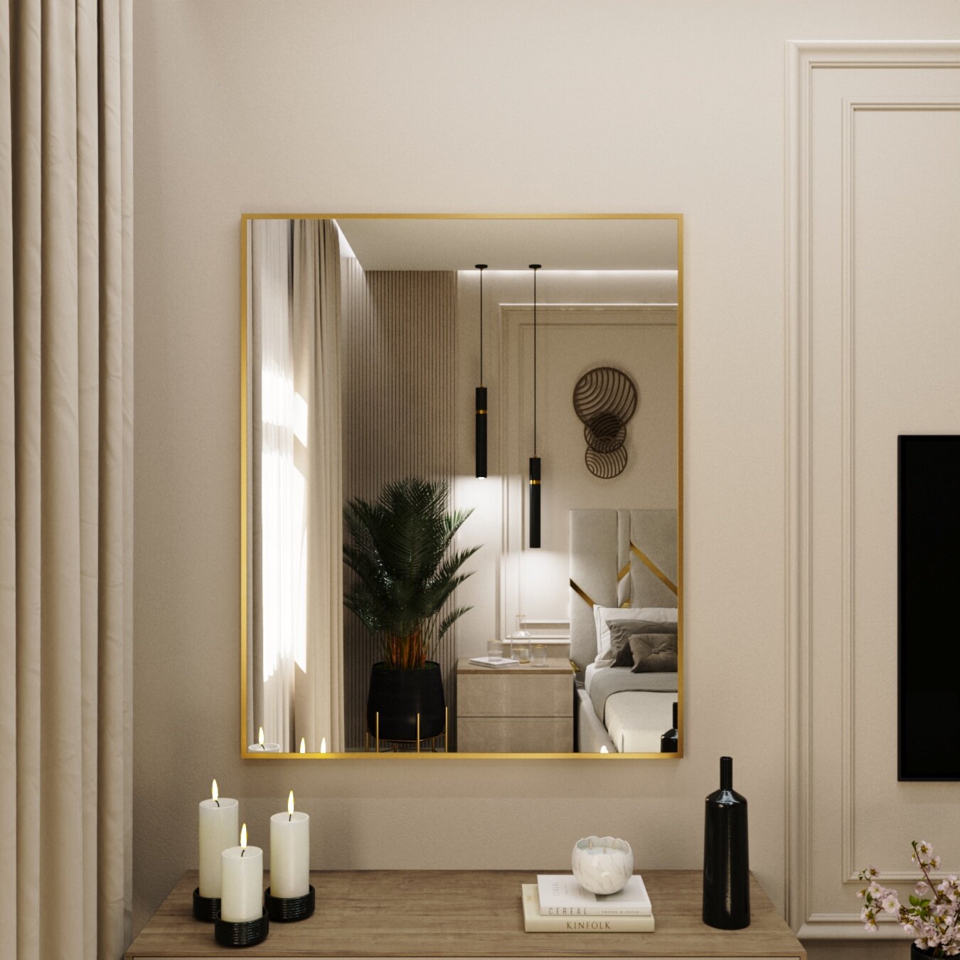 Зеркало в ванную в алюминиевой раме Market.House 100х90 см. Золото