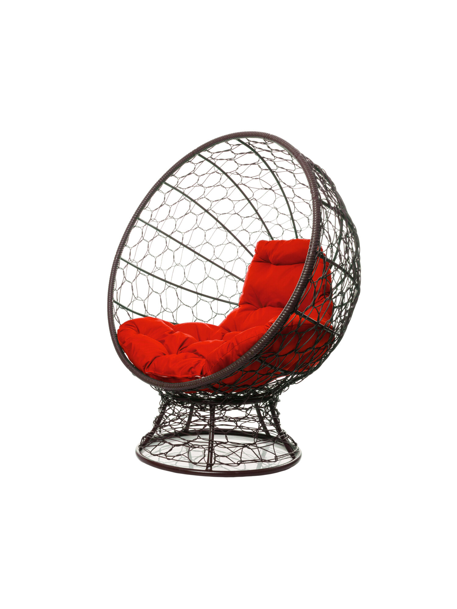 Кресло M-group кокос на подставке с ротангом коричневое красная подушка