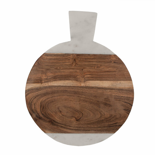 Доска разделочная сервировочная из белого мрамора и дерева акации круглая с ручкой Вorghouse диаметром 28 см 1861₽