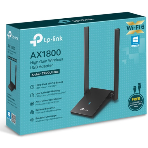 Tp-link Сетевое оборудование Archer TX20U Plus Двухдиапазонный USB-адаптер высокого усиления с поддержкой Wi-Fi AX1800 и двумя антеннами