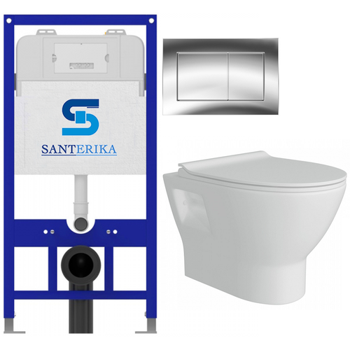Инсталляция для унитазов SANTERIKA SANT.0011 + подвесной унитаз SANTERIKA, безободковый с микролифтом