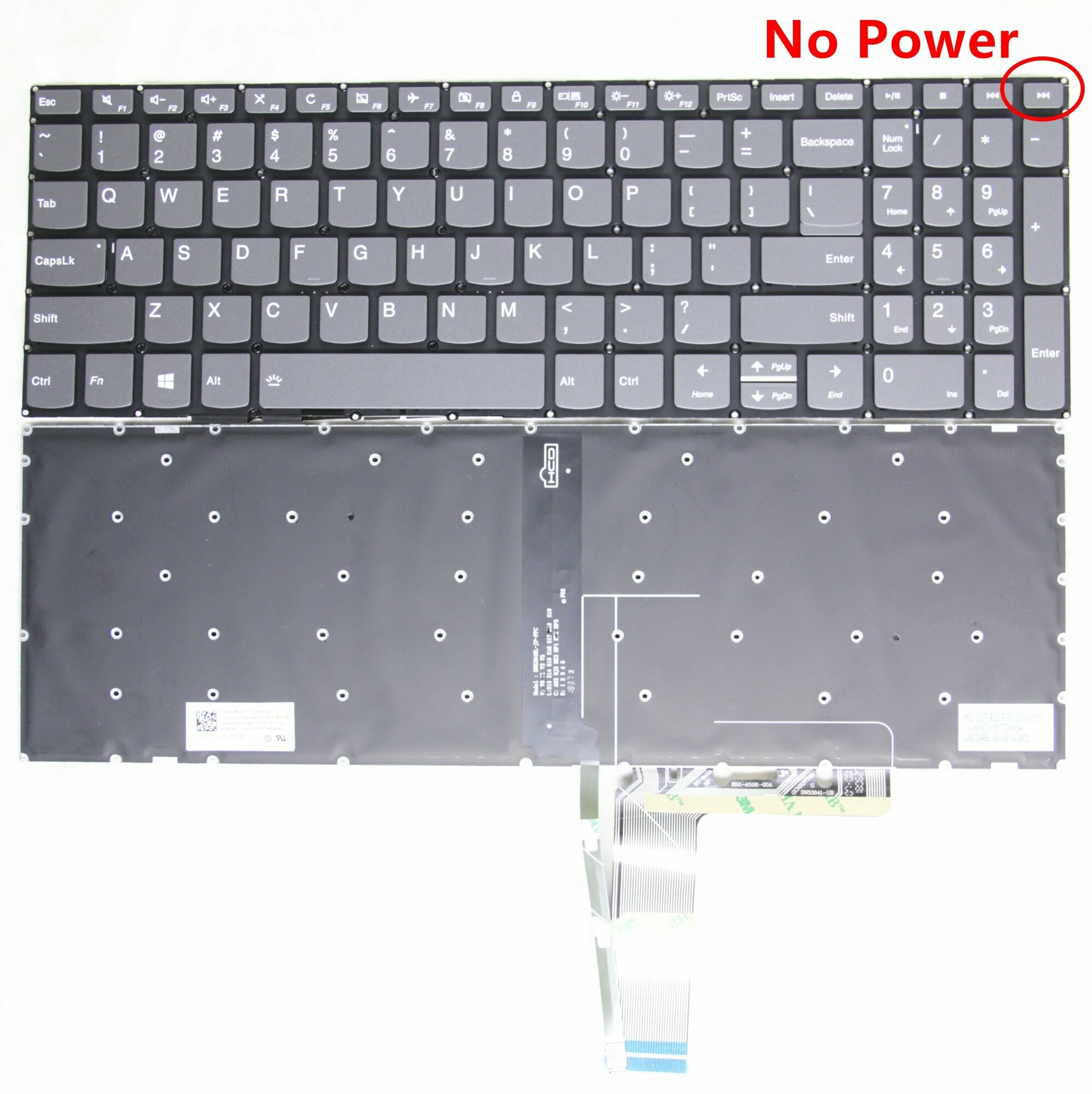 Клавиатура для ноутбука Lenovo IdeaPad 330s-15 V330-15 серая без рамки с подсветкой