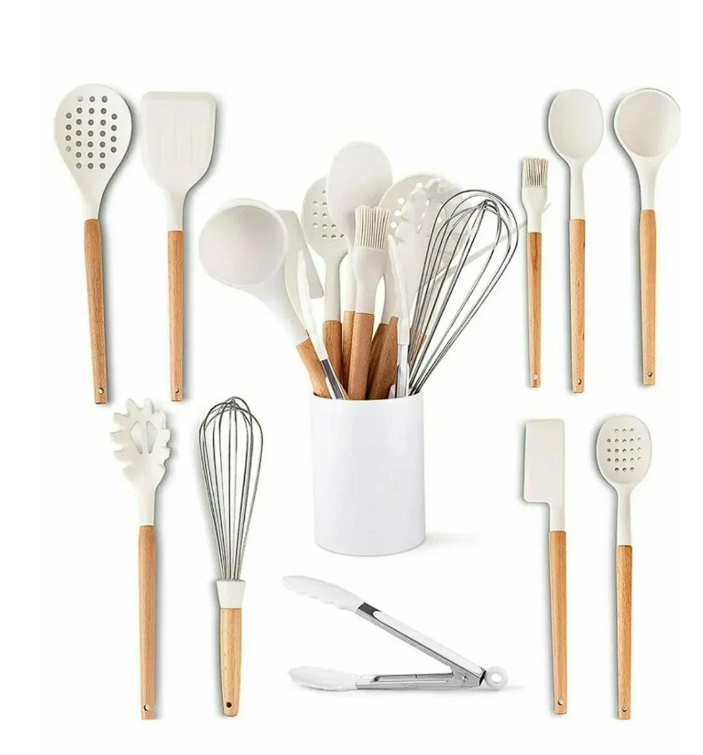 Набор кухонных принадлежностей из силикона и бамбука, 11 предметов "Kitchen set", Белый