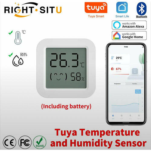 Датчик температуры и влажности. С экраном .(блютуз ) . TUYA.+ Батарейка. датчик температуры и влажности tuya с термометром
