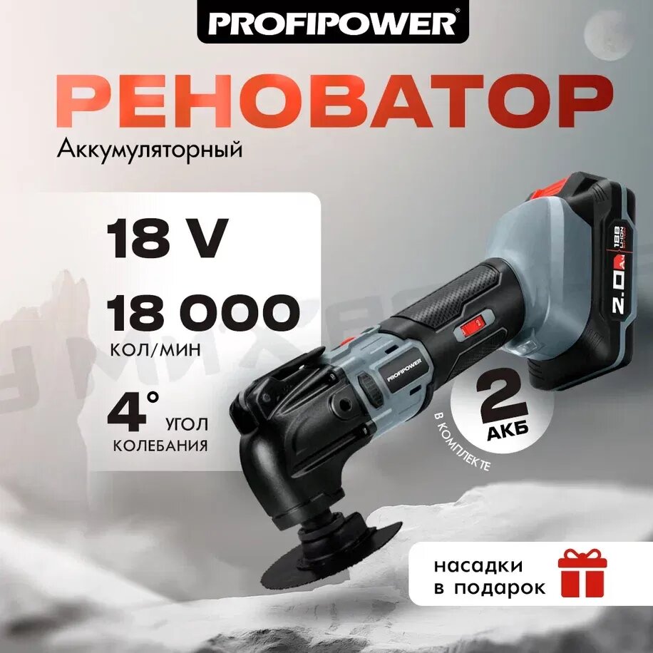 Аккумуляторный реноватор ProfiPower MKDTM-18V 2шт 2.0 Ач 18000 кол/мин 40. насадок 6 шт З/У коробка