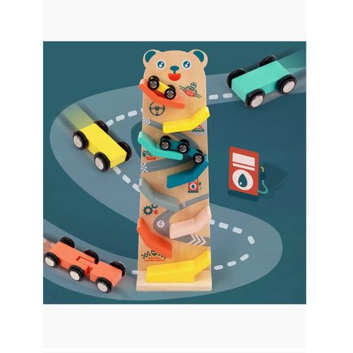Деревянный трек быстрая гонка Игрушка развивающая Игрушечный деревянный трек Медвежонок 1299₽