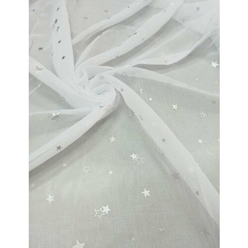Тюль Viva текстиль с печатным рисунком, звезды, с утяжелителем, высота 2.75 м, на отрез от 1 метра