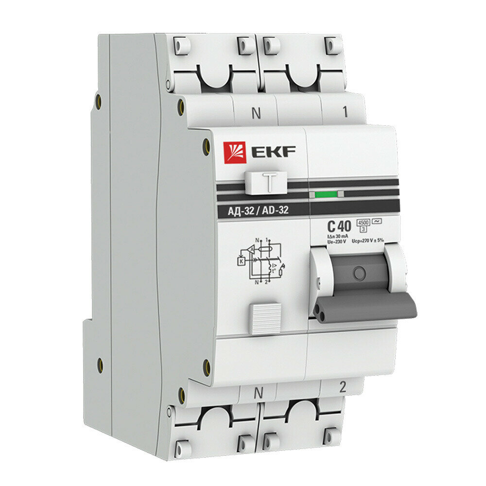 Автомат дифференциальный EKF PROxima АД-32 40А 1P+N тип AC 30 мА 45 кА (DA32-40-30-pro)