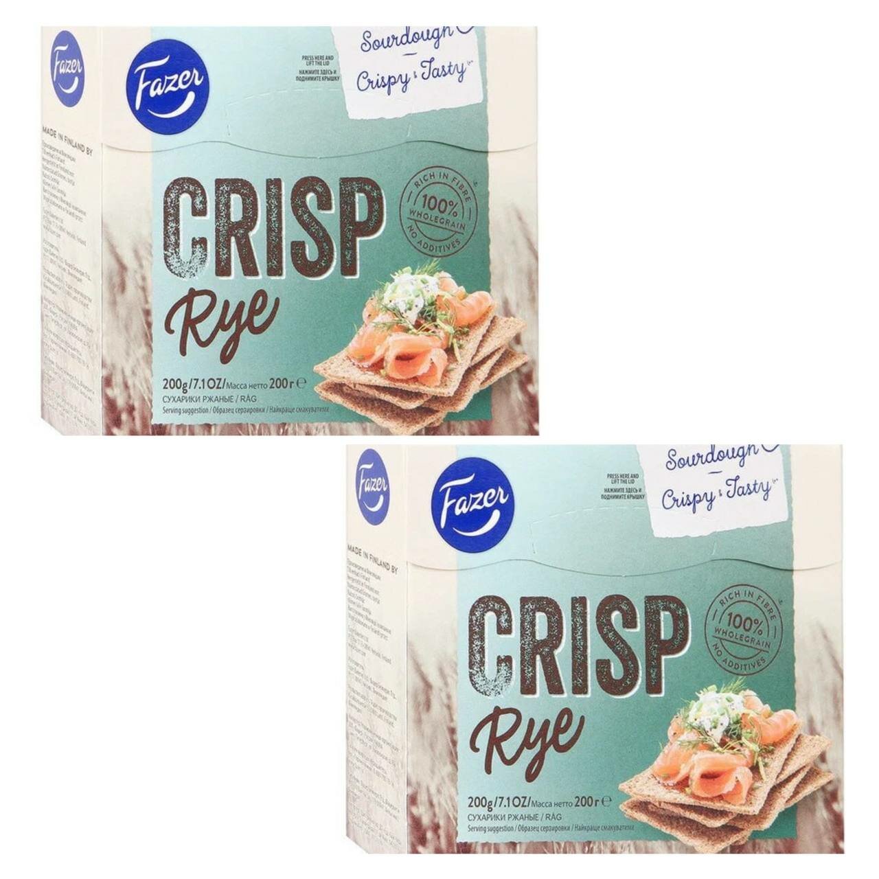 Хлебцы ржаные FAZER CRISP Rye с лососем, 2шт по 200 гр (Финляндия)