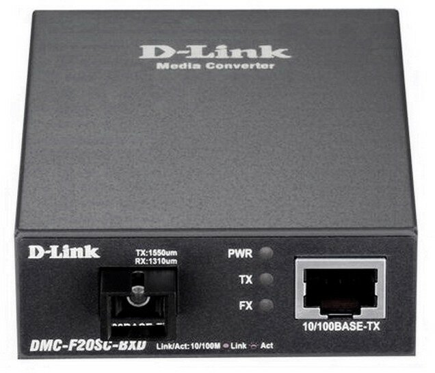 D-Link DMC-F20SC-BXD/B1A WDM медиаконвертер с 1 портом 10/100Base-TX и 1 портом 100Base-FX с разъемом SC (ТХ: 1550 нм: RX: 1310 нм ) для одн