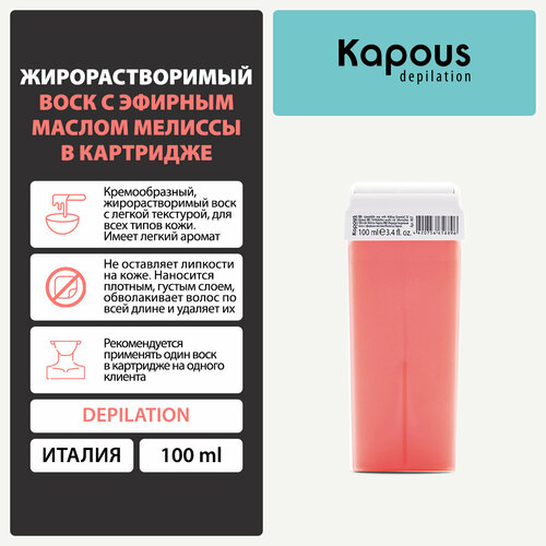 Kapous Жирорастворимый воск с эфирным маслом мелиссы в картридже 100 мл 143 г 24 шт. розовый мелисса