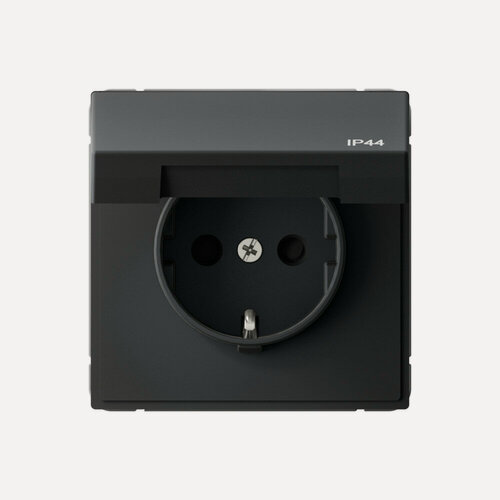Изображение товара Механизм розетки с заземлением со шторками и крышкой IP44 влагозащищенная Systeme Electric ArtGallery 16А карбон GAL441046