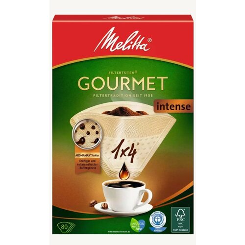 Одноразовые фильтры для капельной кофеварки Melitta Gourmet Intense Размер 1х4, коричневый одноразовые фильтры для капельной кофеварки melitta original коричневые размер 1х4 коричневый 40шт