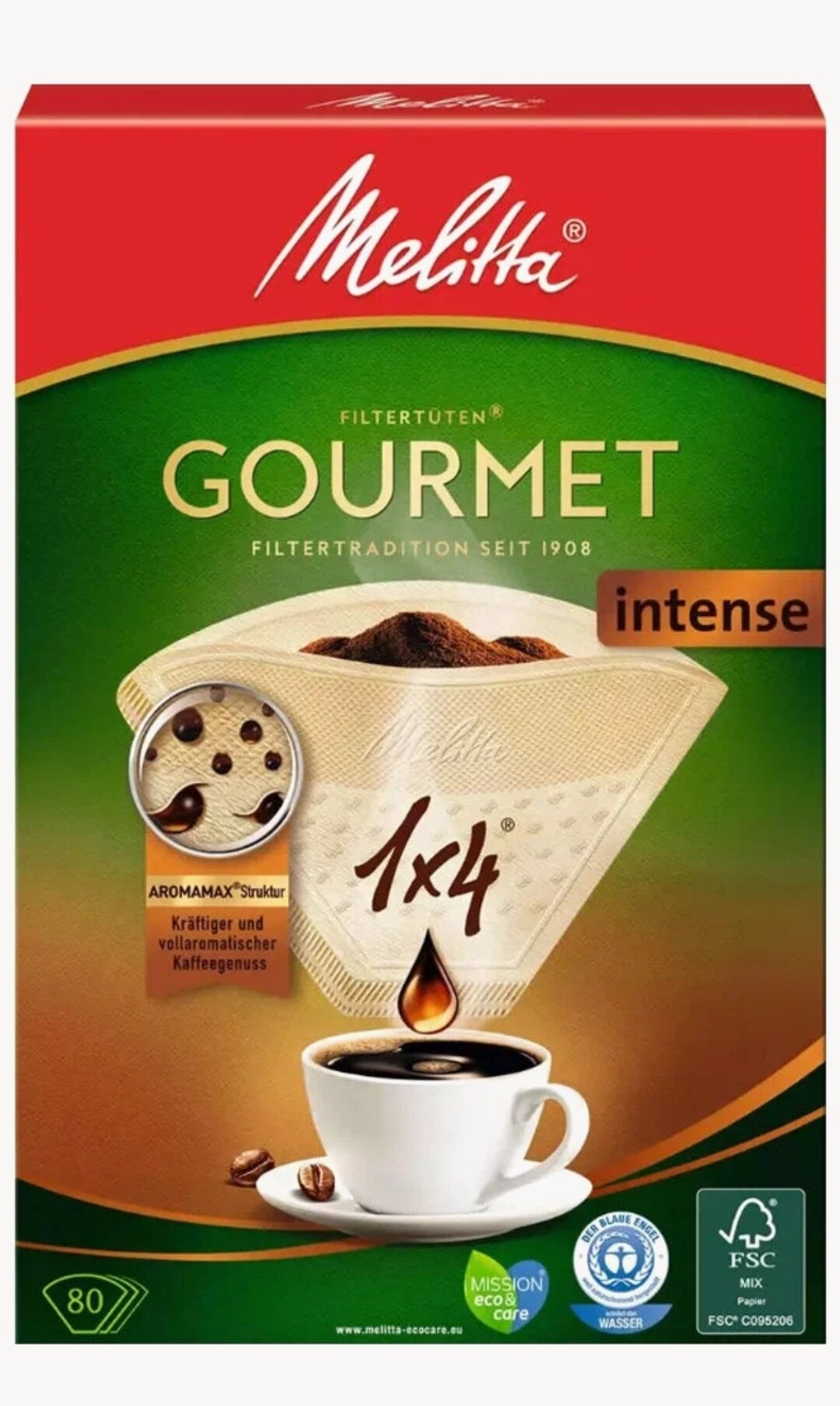 Одноразовые фильтры для капельной кофеварки Melitta Gourmet Intense Размер 1х4, коричневый