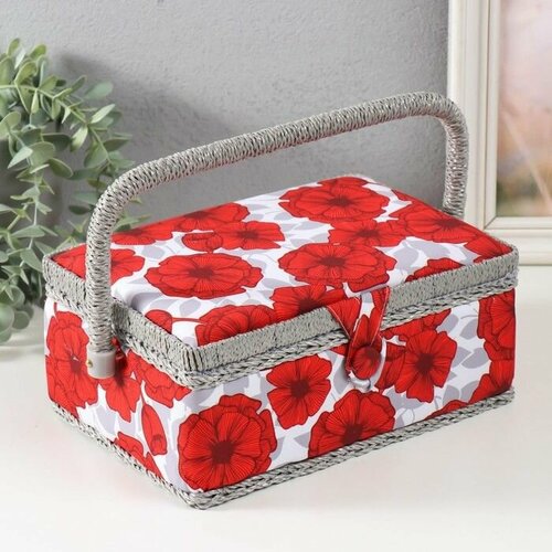 Шкатулка для рукоделия Красные маки на белом 24х16х11 см 2886₽