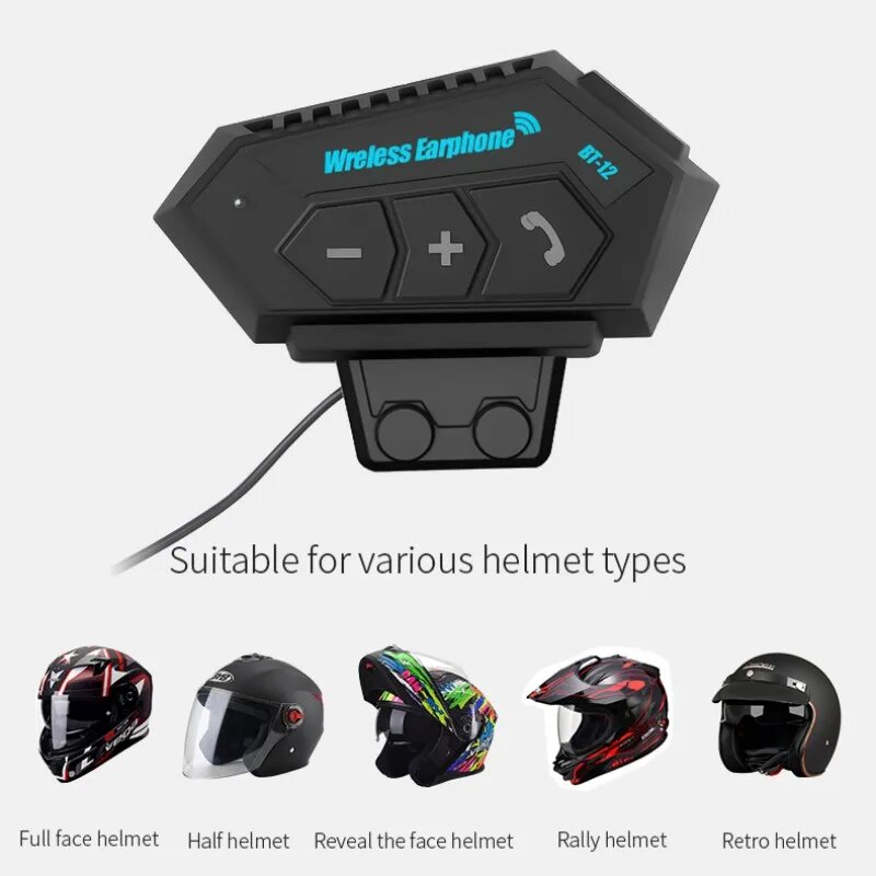 Беспроводная bluetooth-гарнитура BT12 для мотоциклетного шлема, с шумоподавлением, bluetooth V4.2, с микрофоном, Черный — фото 1