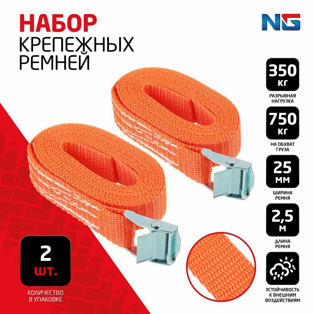 NG Набор крепежных ремней 2 шт, 2,5м, 350/700 кг