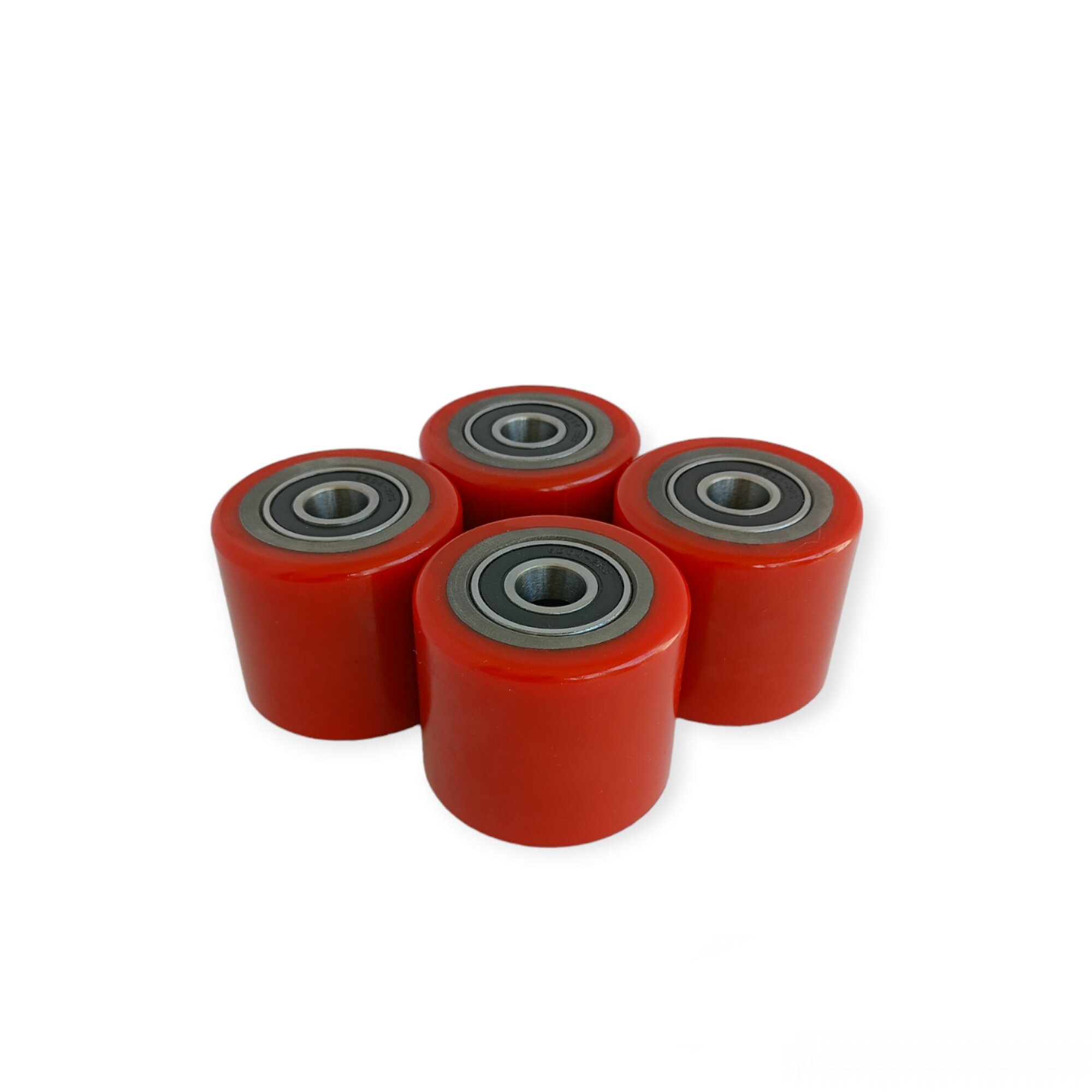 фото Ролики 80x70 мм полиуретановые (комплект 4шт, размер Ø80х70 мм) для гидравлической тележки/рохли