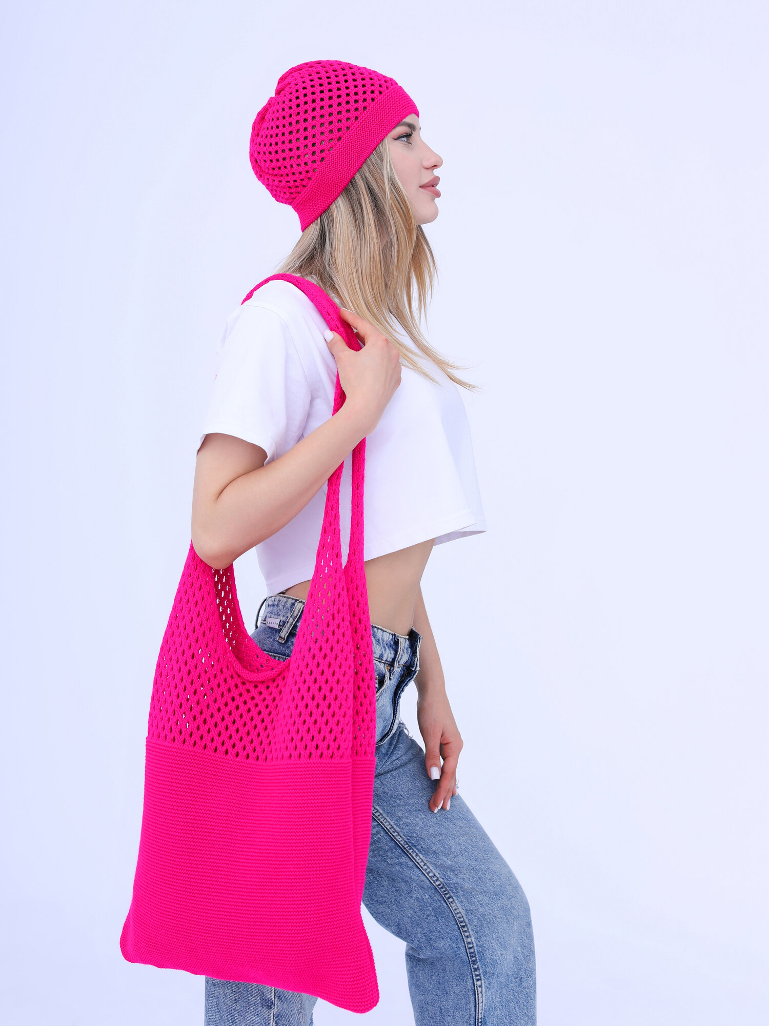 Сумка авоська MI ROPA Сумка-шоппер на плечо + вязаная шапочка в подарок 