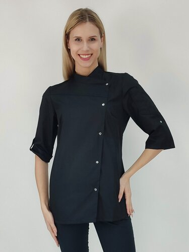 Изображение товара Китель повара женский вилан, черный, на кнопках, размер 56-58, рост 170-176