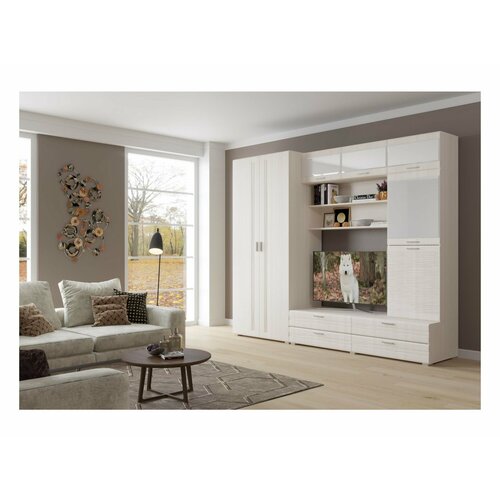 Модульная гостиная Лотос (композиция 24) (Бодега белая, Бодега белая)