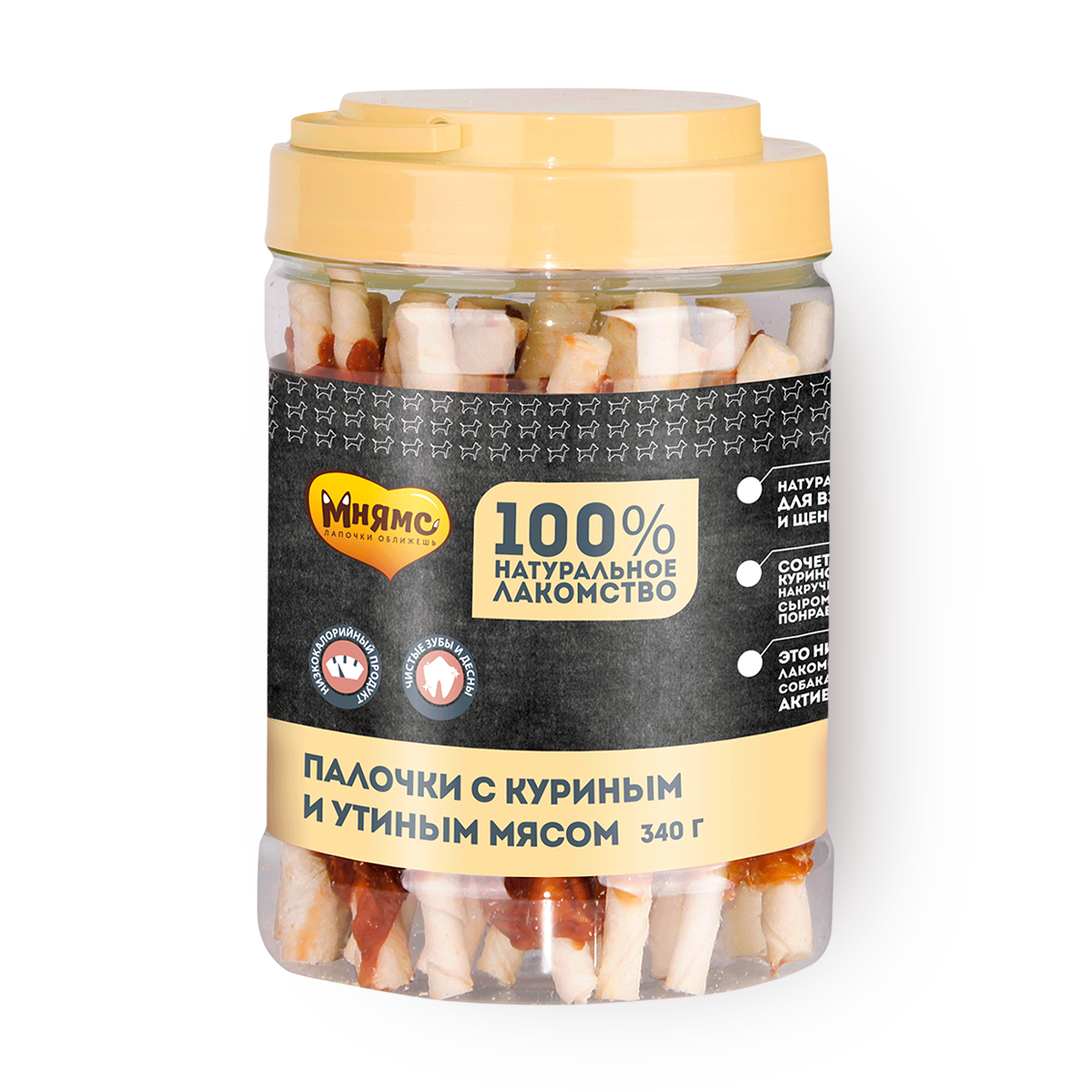 Лакомство для собак Палочки Мнямс с куриным и утиным мясом, 340 г