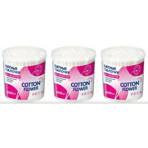 Ватные палочки Cotton Flower, в банке, 200 шт, 3 уп.