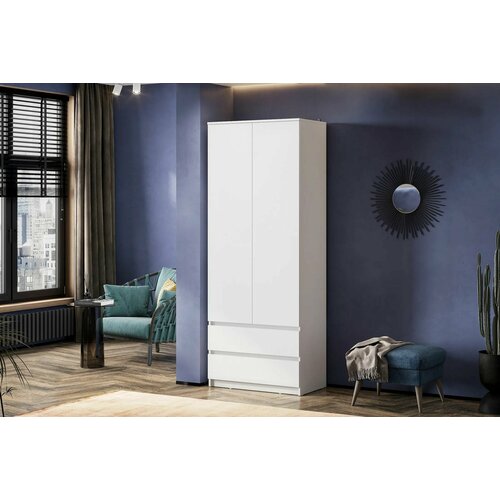 Шкаф 2-х дверный с ящиками Эдвуд белый текстурный, 80.1х46.2х205.2