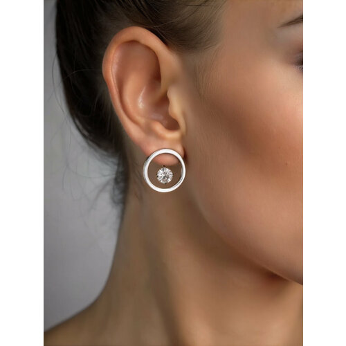 Серьги пусеты, с подвесками, искусственный камень, серебристый