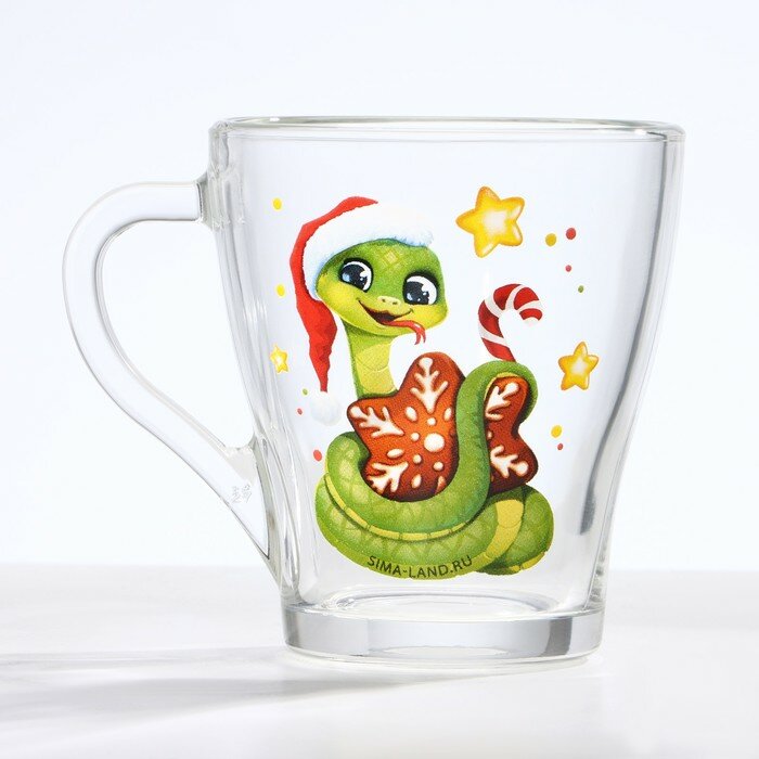 фото Дорого внимание Новый год. Кружка стеклянная «Змея с пряником», 300 мл