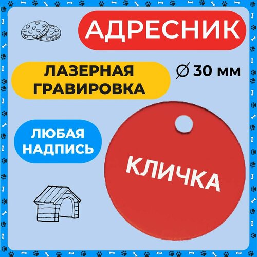 Адресник для кошки, адресник с гравировкой, круглый, цветной 30 мм